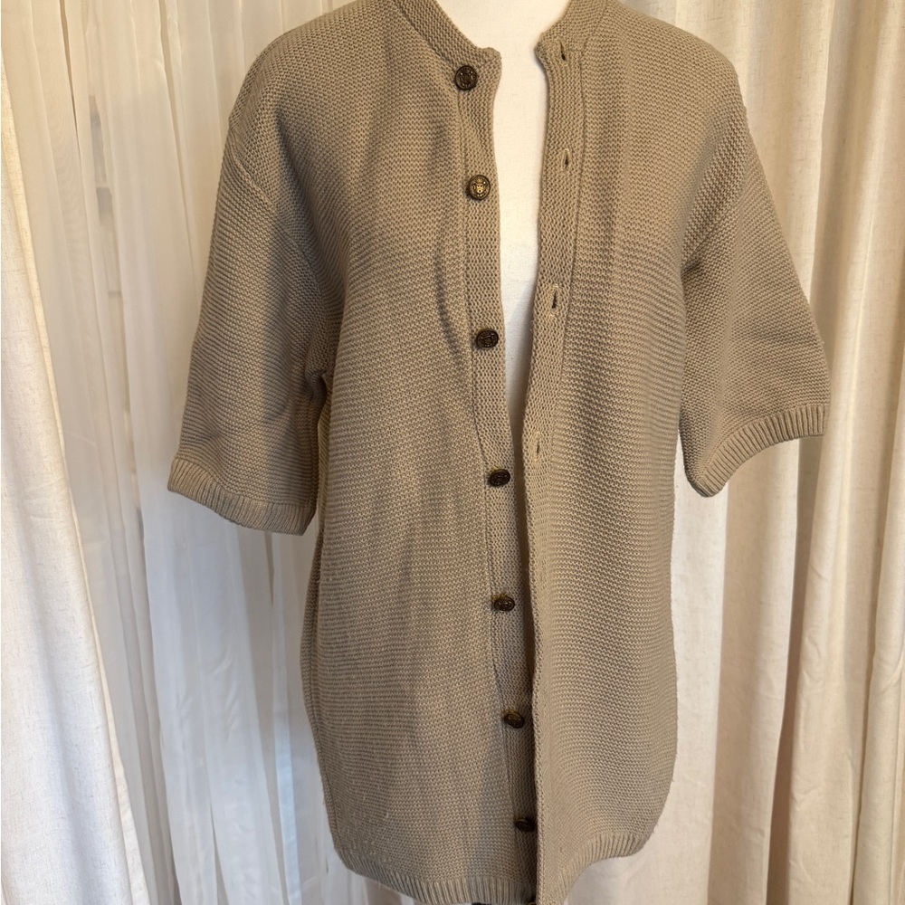 50s-60s Vintage Chapter House Portland, Ore Tan Knit Short-Sleeve Cardigan